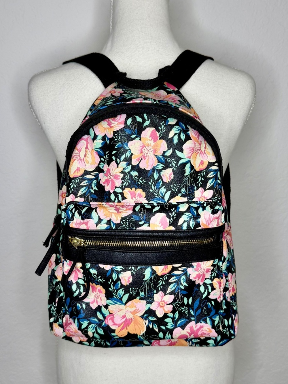 Black Floral Mini Backpack